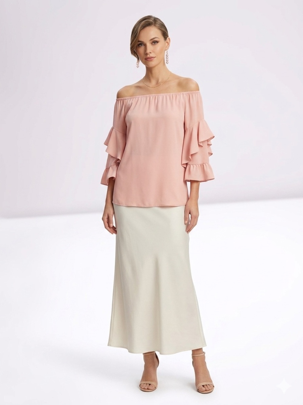 XOXO Rose Pink Ruffle Long Sleeve Blouse with Earrings